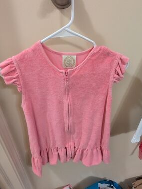 The Beaufort Bonnet Company 8 Pink Ruffle Terry Cloth Swim Coverup